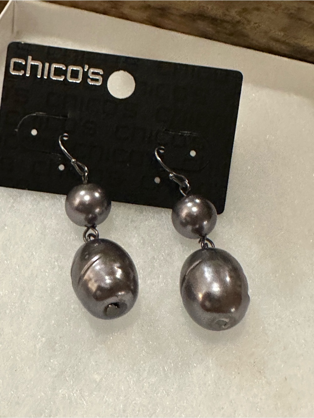 Chico's Faux Dark Grey Pearl Dangle Earrings 
NWT